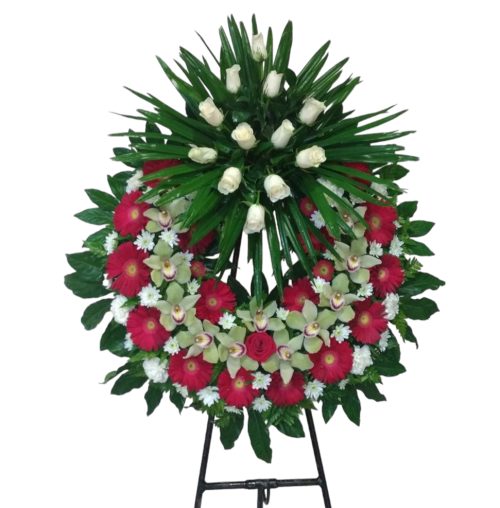 Venac Crveni gerber, orhideja, hrizantema i ruza
